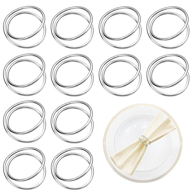 Napkin Rings Set of 12, Metal Spiral Napkin Holders, Elegantly Holds and Secures The Napkin in Place for Family Gathering, Party Dinner, Christmas, Easter, Thanksgiving Day, Wedding. (Silver, Metal)