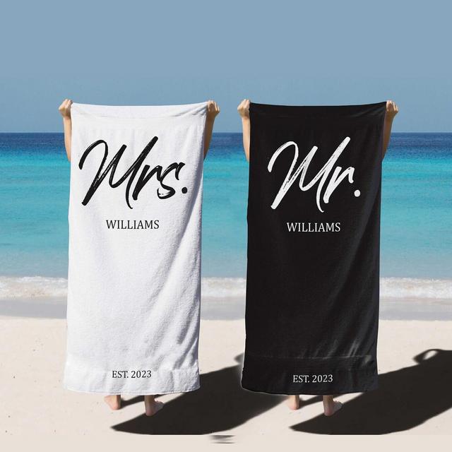 Custom Couples Towel, Personalized Mr. and Mrs. Beach Towel, His and Hers Newlywed Gift, Wedding Gift,Honeymoon Gift Just Married Bride Gift