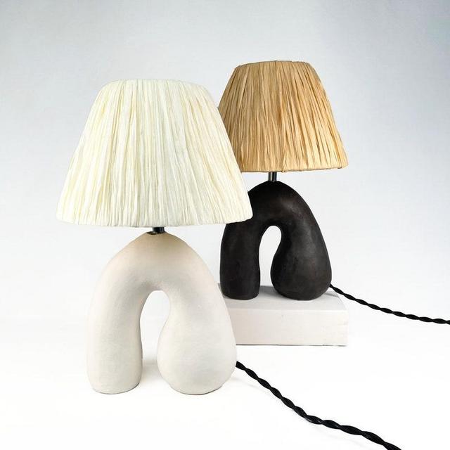 Ceramic Lamp with Raffia Shade, Handmade Table Lamp, Mix and Match, Neutral Tone Lamp , Statement Table Lamp, Unique Lamp Design