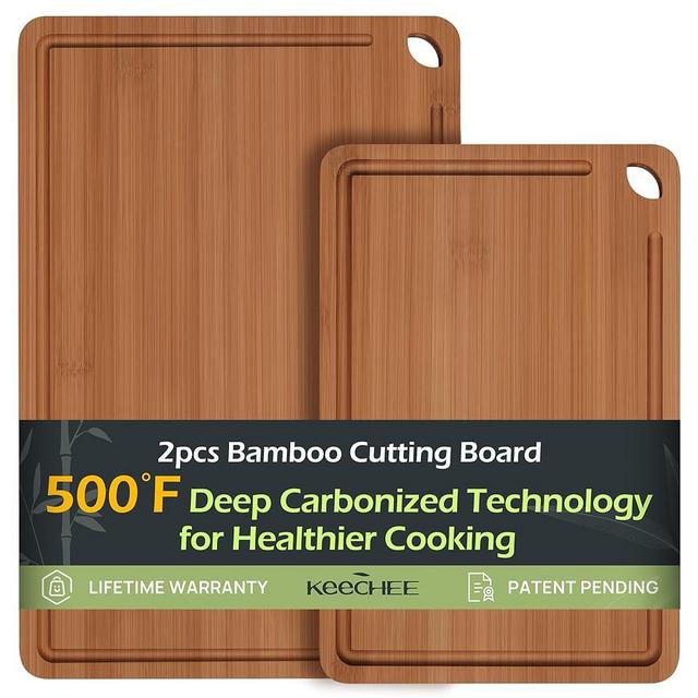 Wood Cutting Board, Premium Bamboo Cutting Boards for Kitchen with Juice Grooves, Knife-Friendly Versatile Cutting Boards for Meat, Vegetables & More - Ideal Kitchen Gift Set of 2 (M+L)