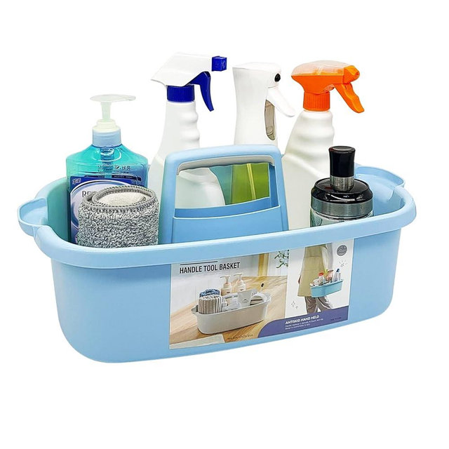 Goderewild Multi-Purpose Plastic Cleaning Caddy with Handle, Shower Caddy Organizer/Storage Basket/Totes Portable for Bathroom Supplies, Cleaning Products, Under Sink Tool, Housekeepers (Blue)