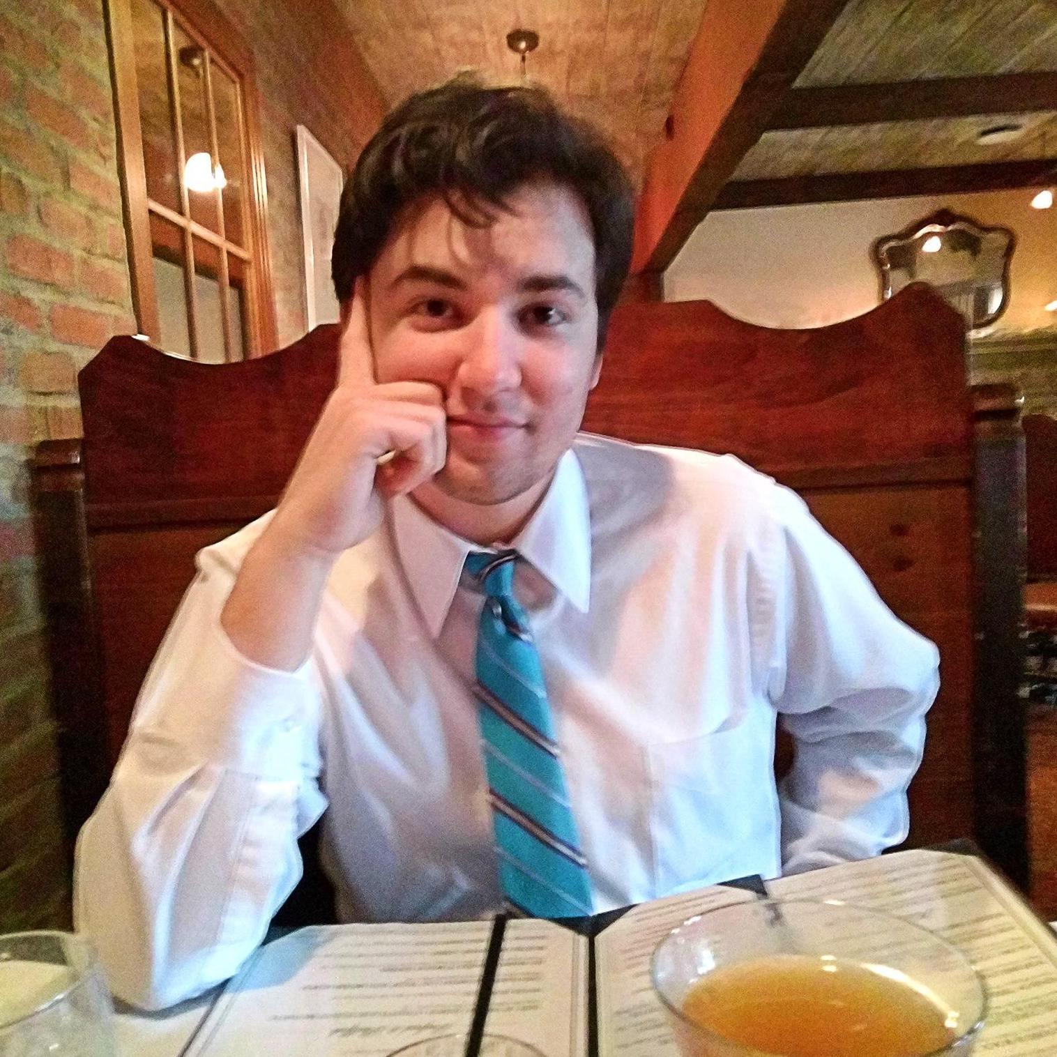 Robert poses during dinner at the Refectory for Sarah's 23rd birthday, April 1 2017.