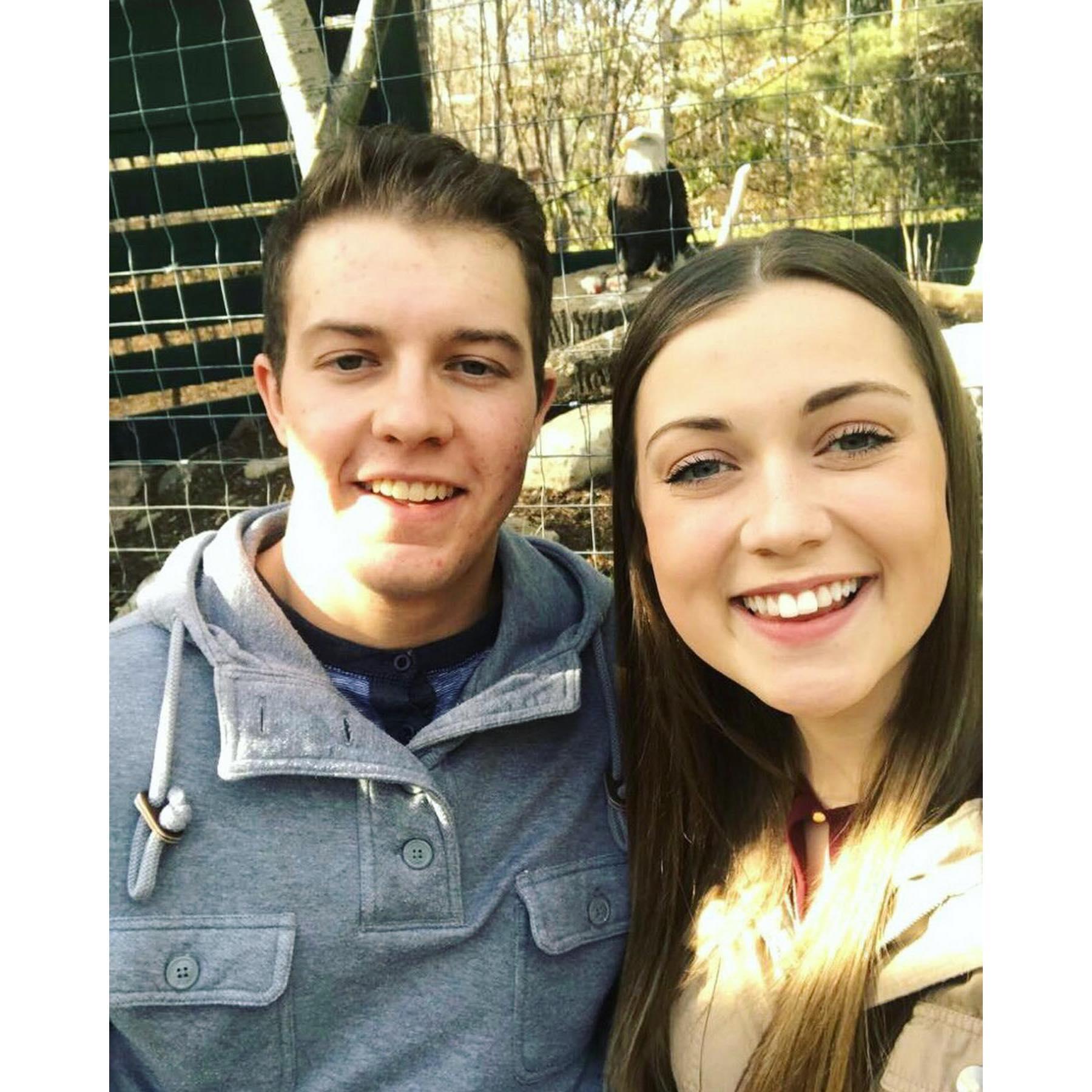 The first picture we ever took together. Peep the eagle eating a mouse in the background.