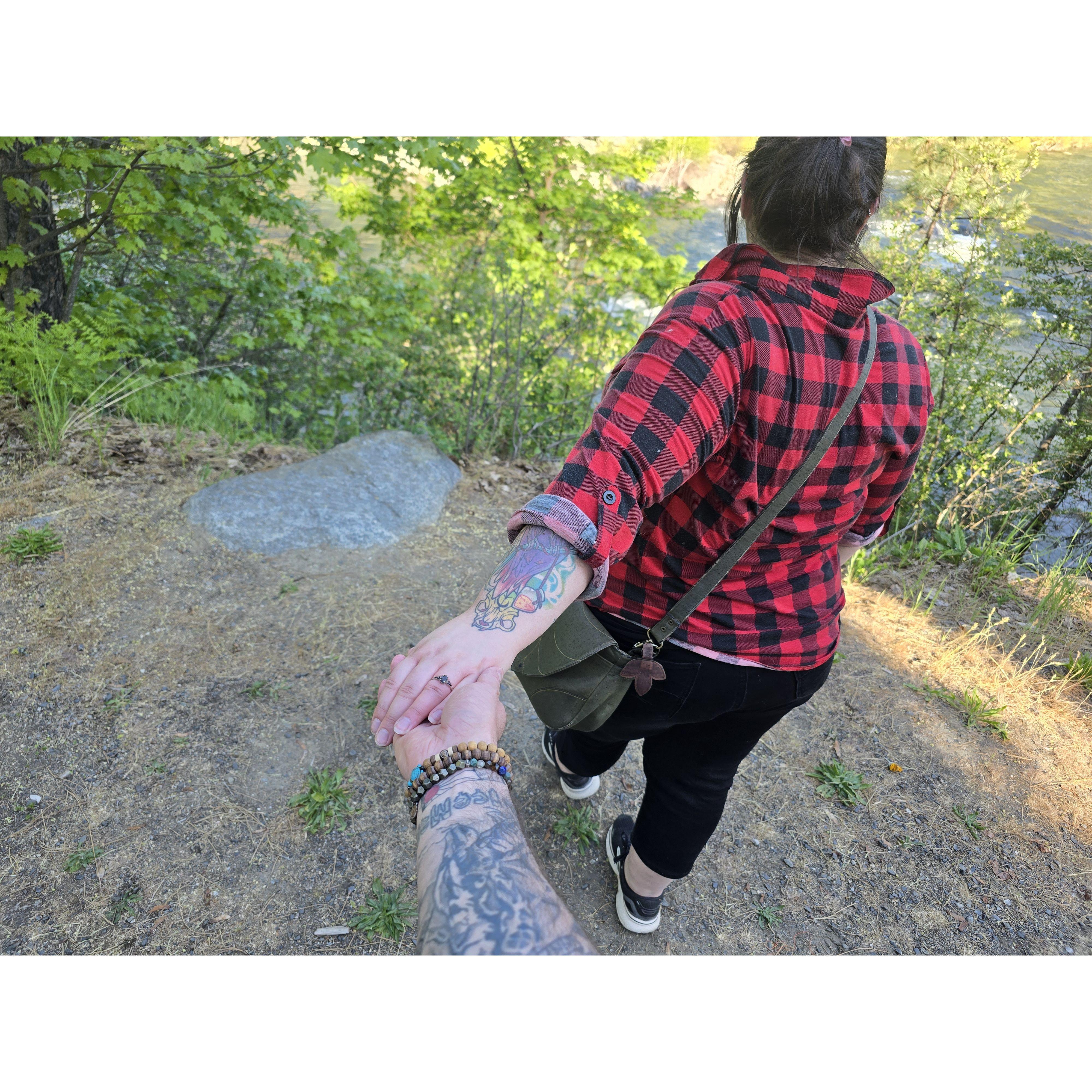 The place where she said "Yes". Heart shaped rock on a walking trail in Washington.