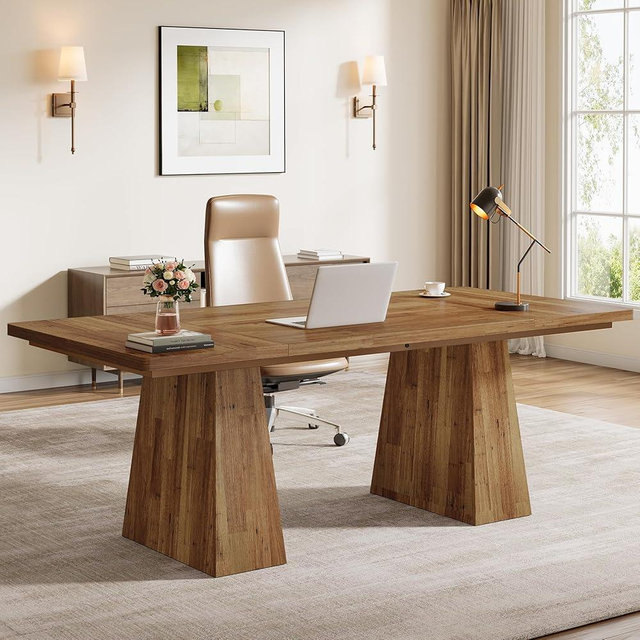 Tribesigns 63-Inch Executive Desk, Modern Office Computer Desk with Sturdy Double Pedestal, Large Study Writing Table Simple Workstation for Home Office