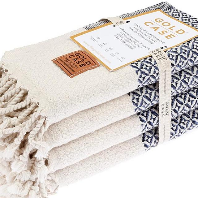 GOLD CASE Aphrodite Original Turkish Hand Towels Set of 4 - 20x40 100% Cotton Decorative Towel - Bathroom and Kitchen Peshtemal for Hand, Face, Hair, SPA, Yoga, Gym, Tea and Dishcloth, Teal