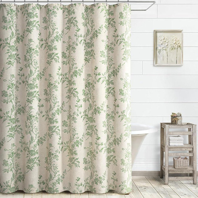 XOGUIBO Sage Green Floral Shower Curtain,Vintage Linen Beige Cottagecore Shower Curtains for Bathroom, 72" W x 72" L