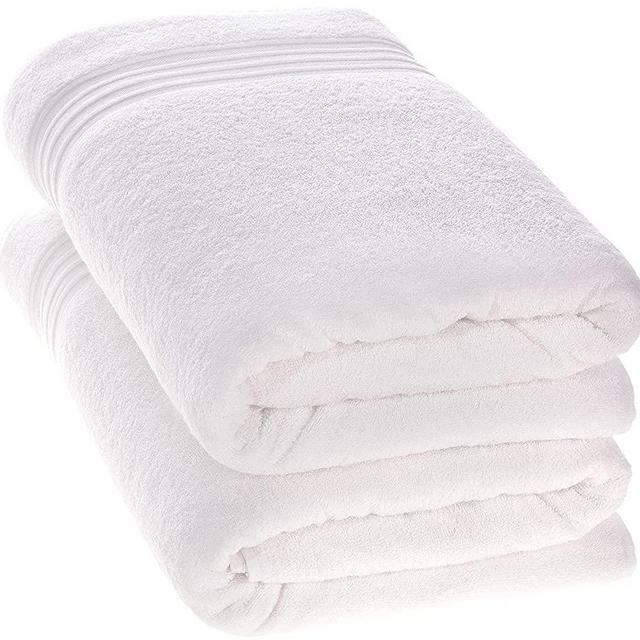 Hammam Linen Jumbo Large Bath Sheets Towels 2-Pack 35 x 70 Inches Soft and Absorbent, Premium Quality 100% Cotton Towels (White, Bath Sheet)