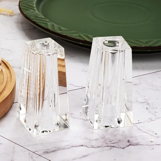 Maxistal Salt and Pepper Shaker Set Refillable Design Crystal Seasoning Shaker Kitchen Decor for Cooking Table, RV, Dinner Party, Camping BBQ (Set of 2)