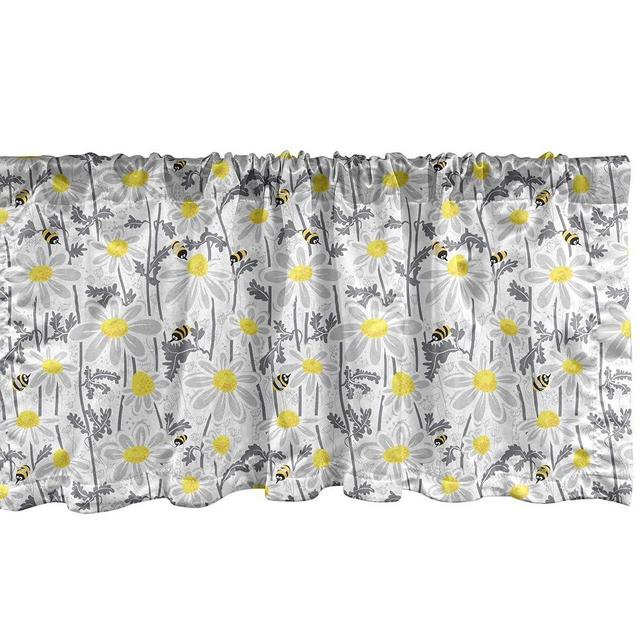 Ambesonne Grey Window Valance, Daisy Flowers Bees in Spring Time Honey Petals Floret Nature Purity Blooming, Curtain Valance for Kitchen Bedroom Decor with Rod Pocket, 54" X 12", Yellow White
