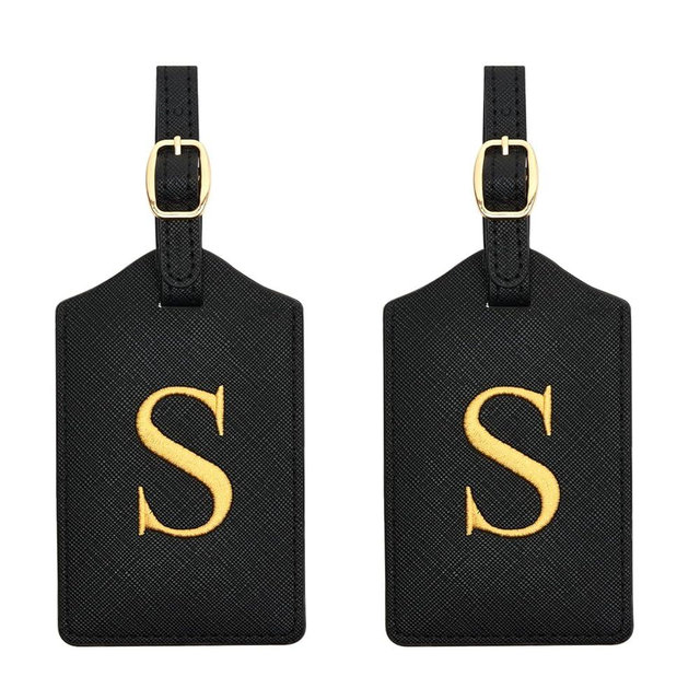 2 Pcs Initial Luggage Tags Monogrammed PU Leather Luggage Tags Embroidered Luggage Tags for Suitcases Travel Luggage Tags for Baggage Bags (S)