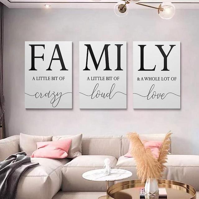 GUBIYU Home Family Wall Decor, Wall Art for Living Room Set of 3 Inspirational Canvas Prints Black and White Framed Canvas Art Paintings Wood Wall Decoration for Dining Room Bedroom Home Decor 12"x16"
