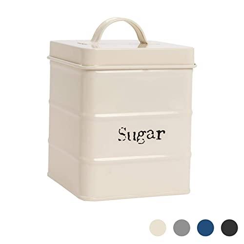 Harbour Housewares Industrial Sugar Canister - Vintage Style Steel Kitchen Storage Caddy with Lid - Cream