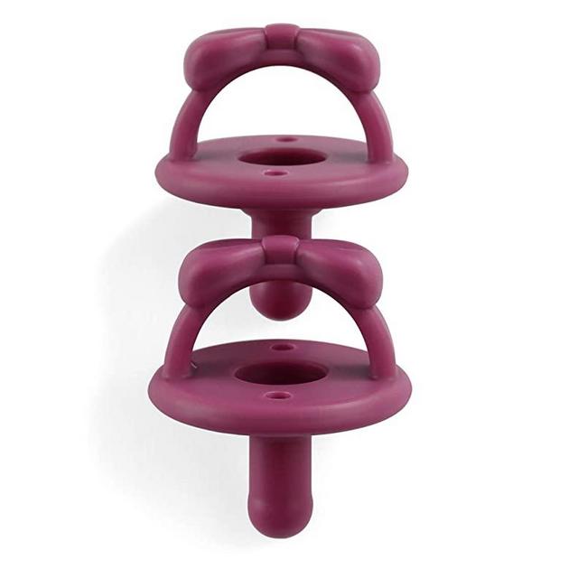 Itzy Ritzy Sweetie Soother Pacifier Set of 2- Silicone Newborn Pacifiers with Collapsible Handle & Two Air Holes for Added Safety; Set of 2 in Sugarplum (Fuchsia), Ages Newborn & Up