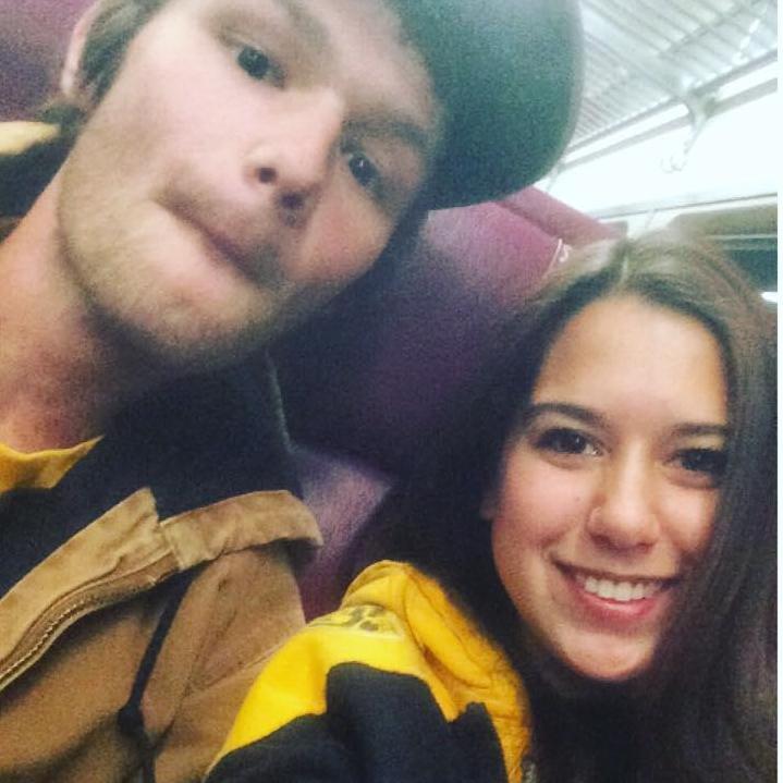Our first picture together (2015) on our way to a Bruins game!