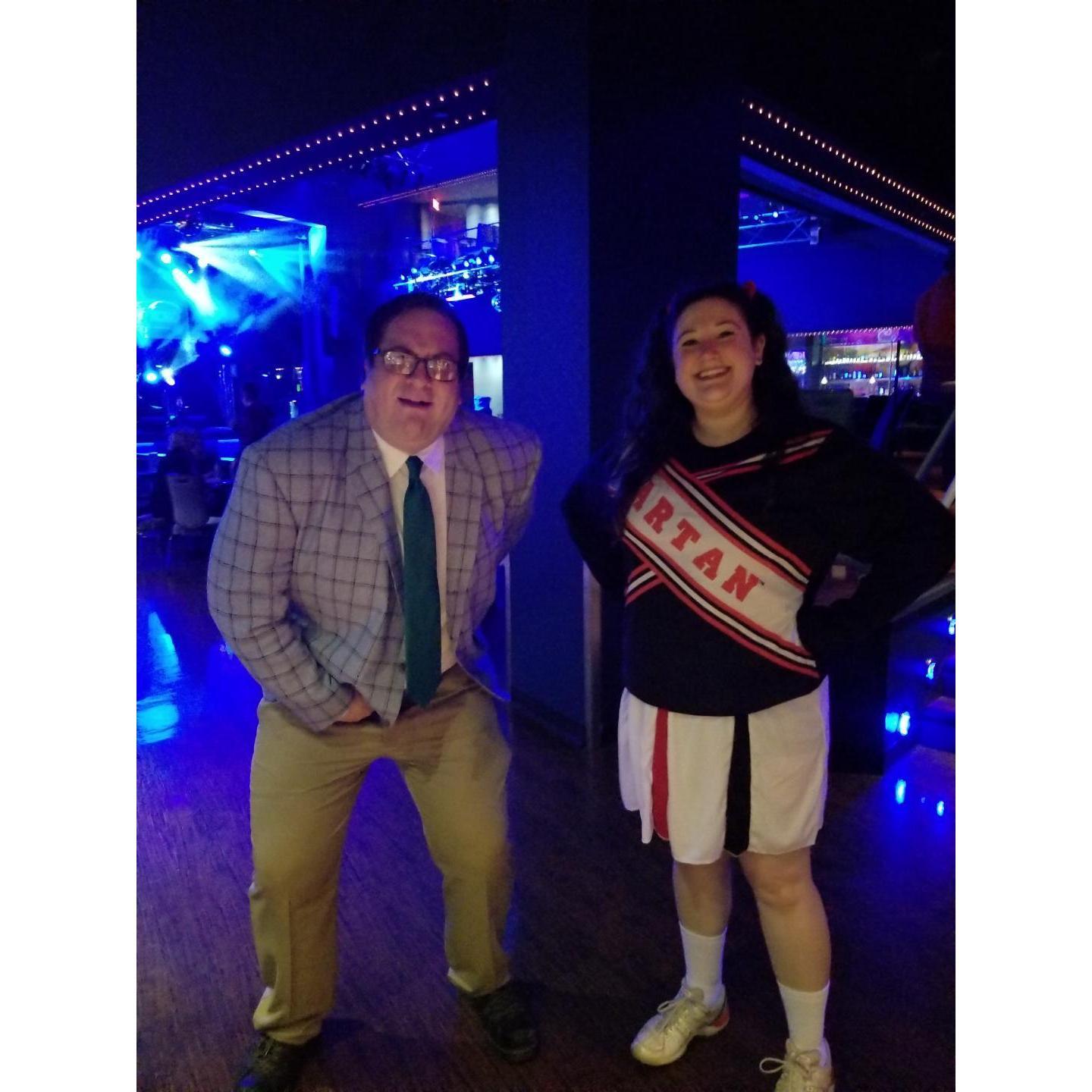October 2018 - we both love Halloween and did SNL costumes that year. I was a Spartan cheerleader and he was Matt Foley, a famous Chris Farley character who lived in A VAN DOWN BY THE RIVER!