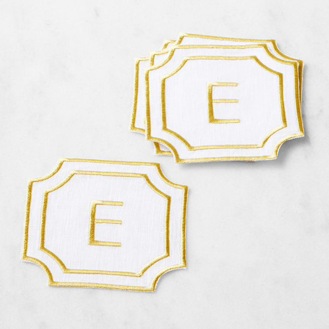 Cartouche Monogram Coasters, Set of 4, E