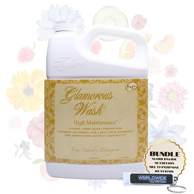 Worldwide Nutrition Bundle: Tyler Glamorous Wash High Maintenance Scent Fine Laundry Liquid Detergent - 1.89L (64 Fl Oz) Container and Worldwide Nutrition Multi-Purpose Key Chain