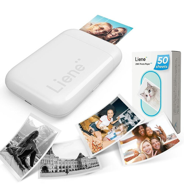 Liene 2x3” Photo Printer, Mini Instant Portable Color Photo Printer Bundle w/ 50 Zink Adhesive Paper, Bluetooth 5.0, Compatible w/iOS & Android, Small Picture Printer for iPhone, Smartphone, White