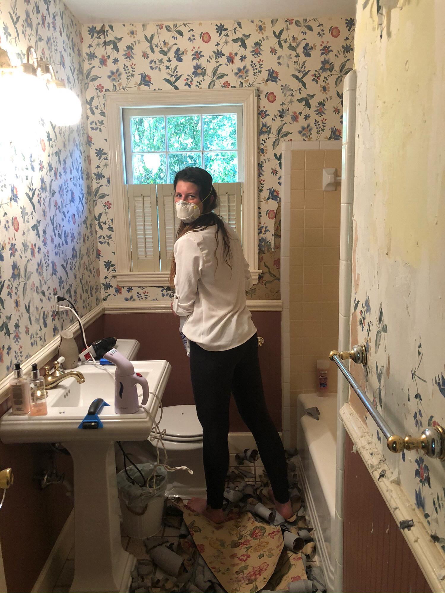 Just looking at this photo gives us PTSD. But you won’t find a speck of wallpaper remaining in this house.