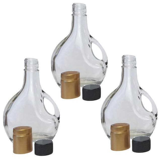 Cornaby's Clear Glass European Styled Bottles - Set of 3, 8oz w/Lid & Gold Seal | Perfect for Gourmet Gift Giving, Salad Dressings, Homemade Juice storage, Oil Cruet, Syrup Dispenser, DIY Project
