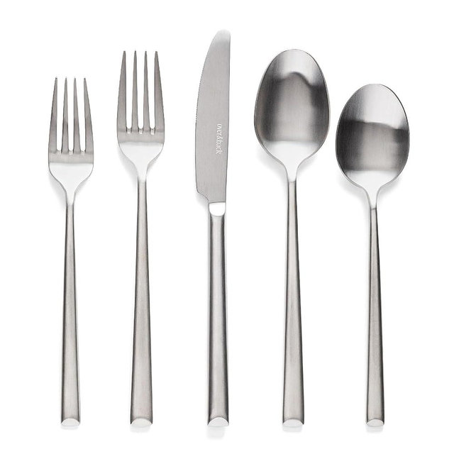 over&back 20pc Modern Flatware Cutlery Set - Comes with 4 Dinner Forks, 4 Salad Forks, 4 Dinner Knives, 4 Dinner Spoons, and 4 Teaspoons - 18/8 Stainless Steel - Dishwasher-Safe - Brushed Stainless