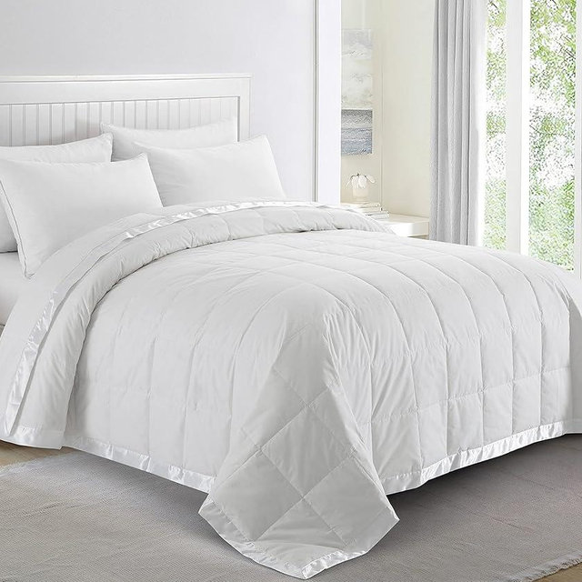 puredown® Blankets King Size - Soft Lightweight Down Blanket for All Seasons, Cozy Warm Luxury Bed Blanket with Satin Trim, Cotton Cover, White (108"X90")