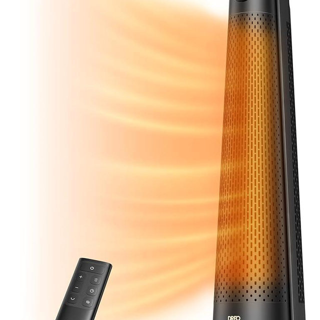 Dreo Space Heater Large Room, 30" Electric Heaters with Remote, 120° Oscillation, Adjustable Thermostat, 5 Heat & 3 Fan levels, 8 Safety Protections, 25dB Quiet, 1-12H Timer, Heater for Office, Black