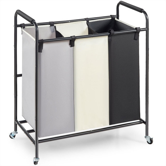 VEVOR 3-Section Laundry Basket, Heavy Duty Laundry Hamper Storage Organizer, Laundry Sorter Cart with Heavy Duty Lockable Wheels for Dirty Clothes