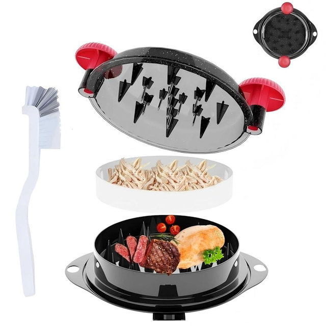 Chicken Shredder Tool Twist Large Chicken Breast Shredder Tool-Meat Shredder Meat Masher for Chicken Ground Beef Pork with Up-grated Stainless Steel Spikes Kitchen Gadgets Essentials (Red&Black)