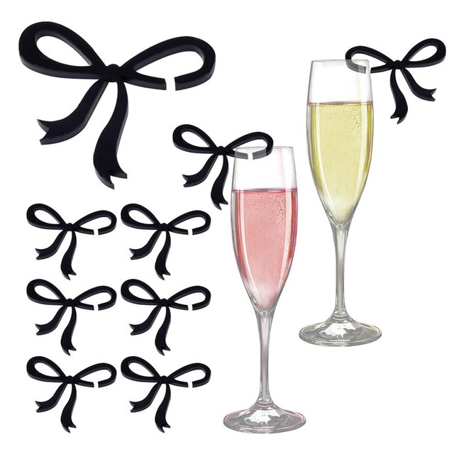 FLCCTMZ 50 Pcs Bows Drink Tags, Coquette Bow Drink Markers Bow Wine Glass Charms Acrylic Bowknot Drink Tag for Bachelorette Birthday Wedding Tasting Party Drink Supplies