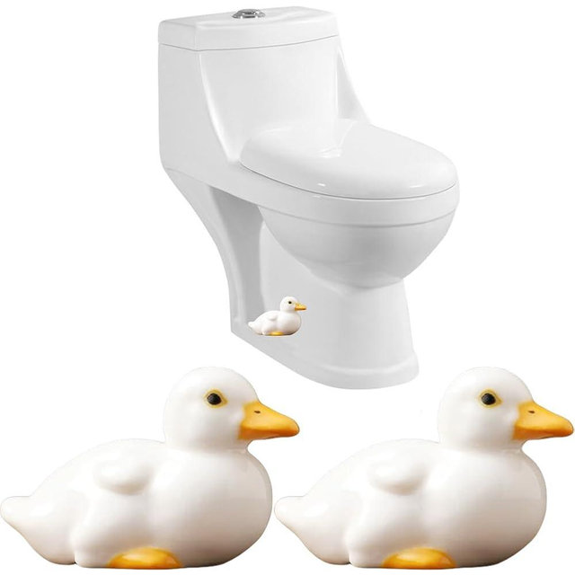 Set of 2 Duck Toilet Bolt Covers Decorative Toilet Screw Cover Caps, Ceramic Toilet Bolt Caps, Toilet Caps for Bottom of Toilet, Cute Toilet Screw Covers for Bathroom Decor, Easy to Install (Sitting)