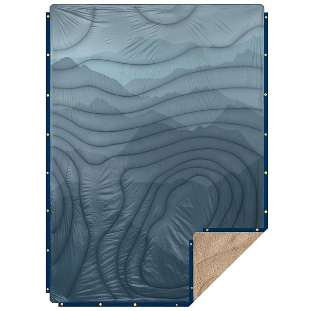 KawaGebo Kamp Outdoor Camping Blanket with Sherpa Lining, Extra Warm Thick Camp Blankets and Puffy Ultralight Soft Poncho DWR Camping Quilt for Cold Weather, Adventure, Sleeping, Backpacking 78"x 56"