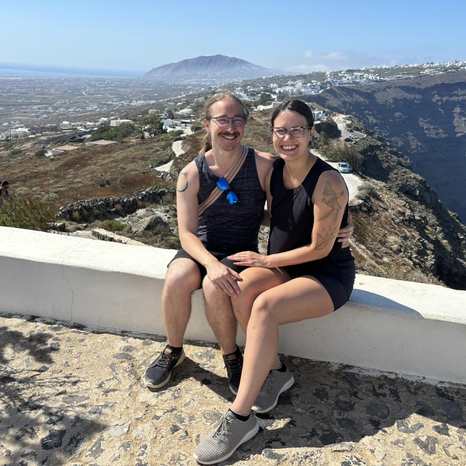 On the hiking excursion in Greece, on the island of Santorini. The views were breathtaking but Karsten left with a nasty sun burn...