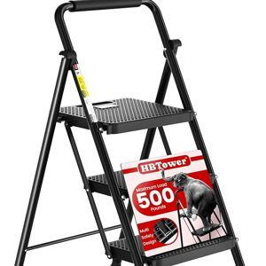 HBTower Step Ladder, Folding Step Stool with Wide Anti-Slip Pedal, Sturdy Steel Ladder, Convenient Handrail, Lightweight, Portable Steel Step Stool