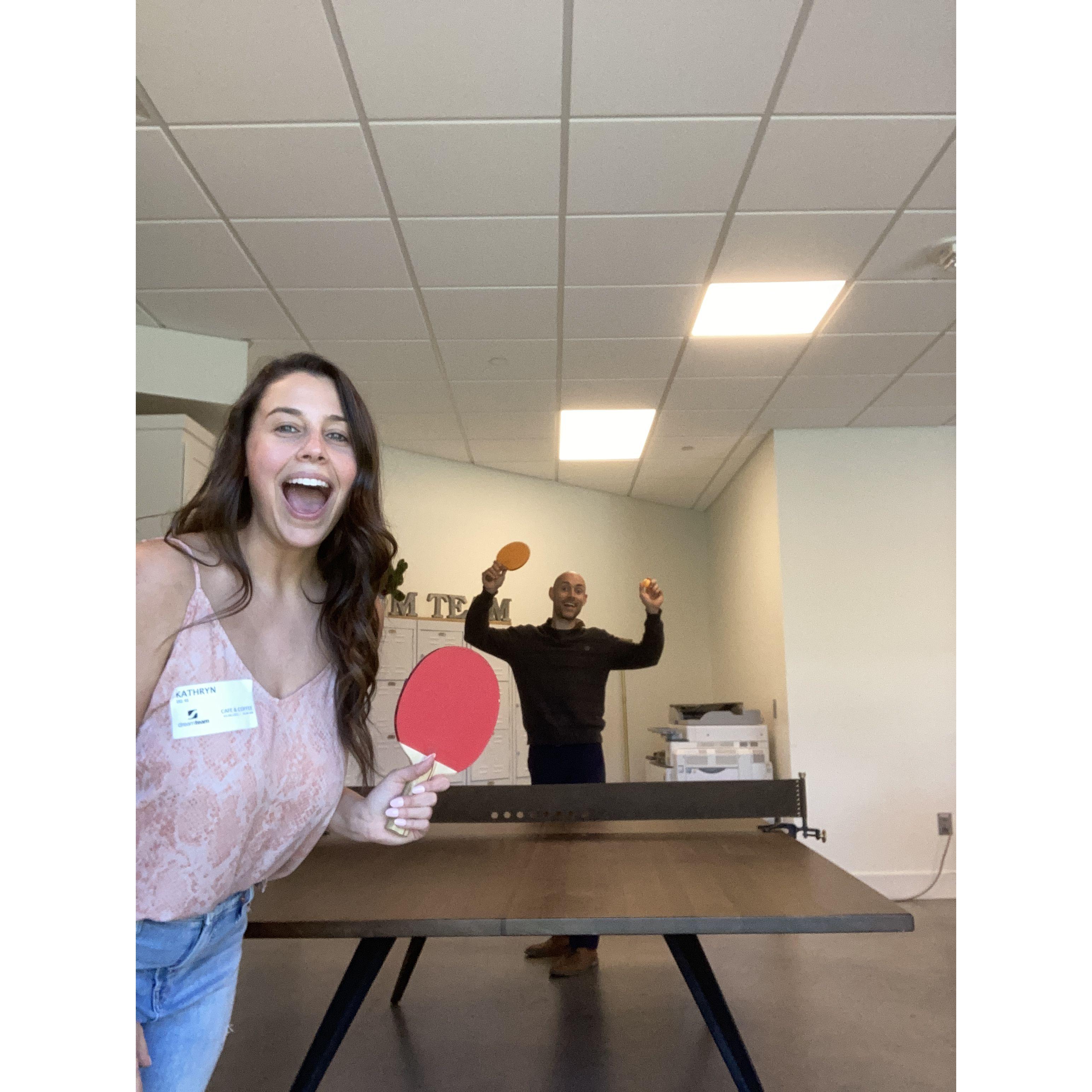 Serving at Church with a little ping pong after! We played ping pong on our first date and still love to play!