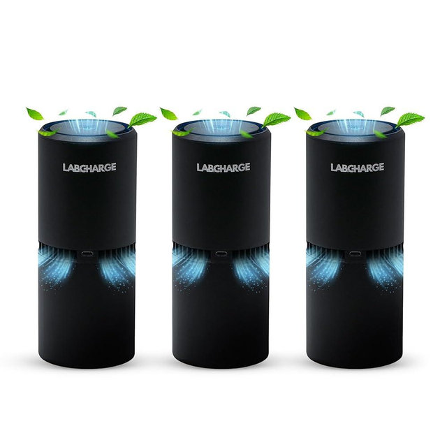 Lab Charge Small Ionic Air Purifier for Home & Bedroom – Silent HEPA Filter – Covers 250 Sq Ft - Free Cleaner for Pets, Hair, Smoke, Dust, Odors & Dander – Compact & Black Design - Pack of 3