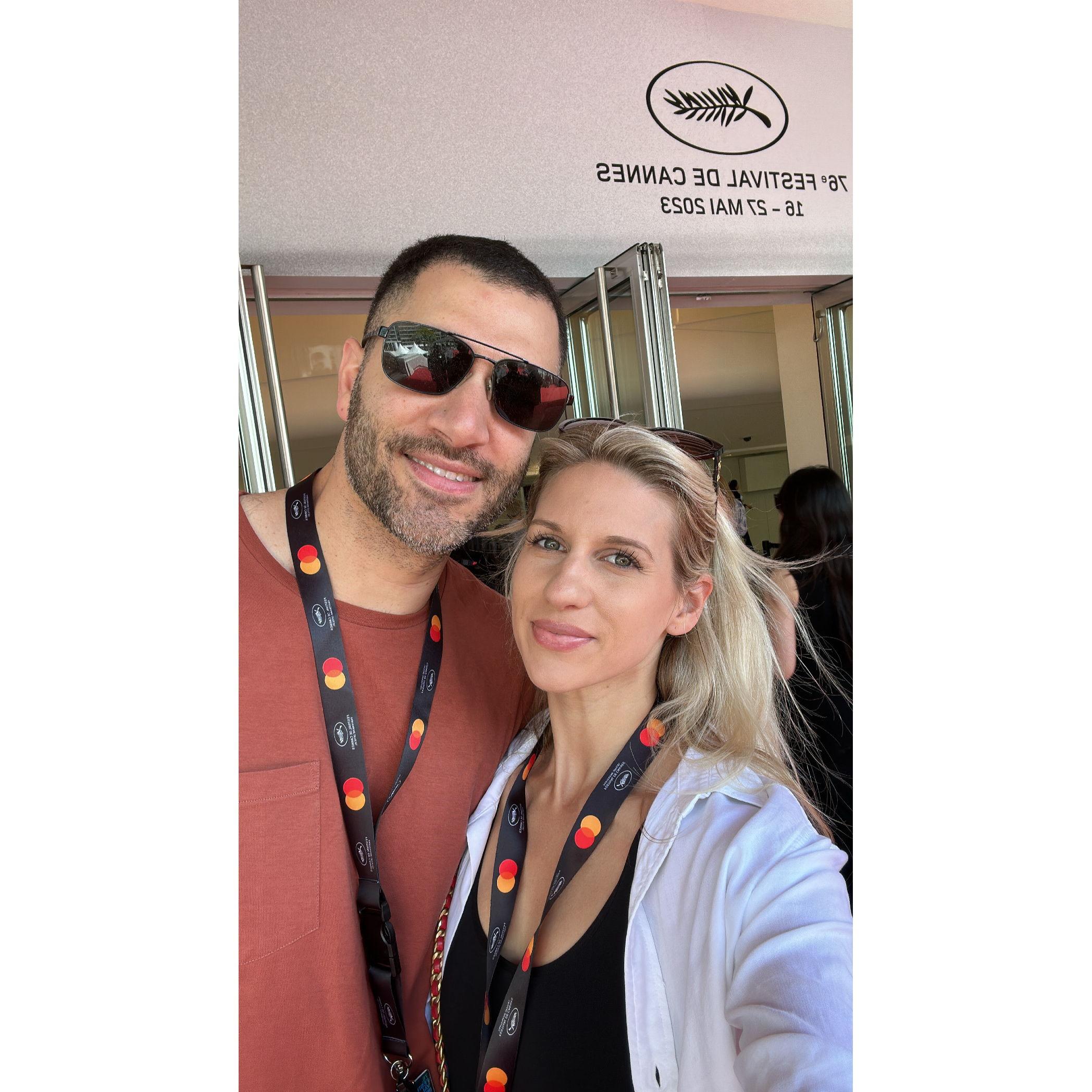 Photo taken right after getting our official credentials and badges to the Cannes Film Festival