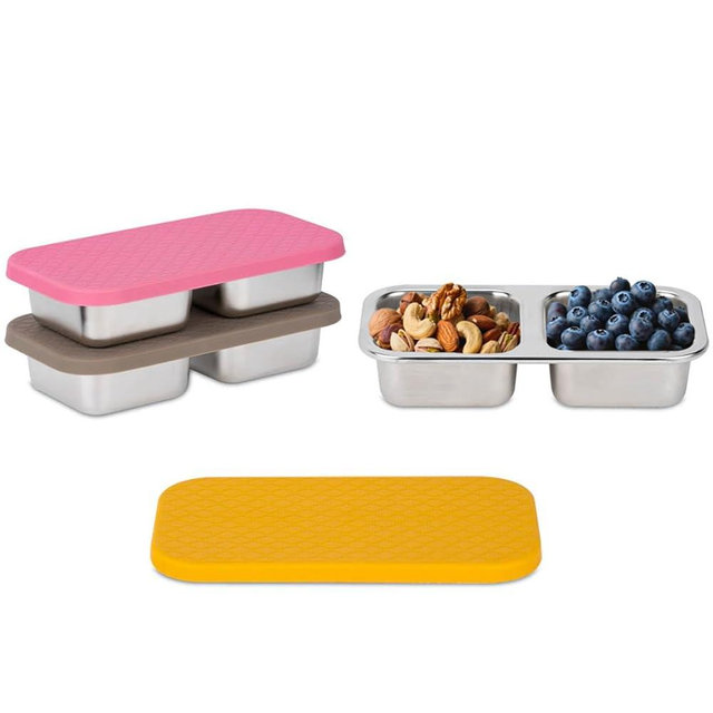 SUMERX 3 Pack Stainless Steel Snack Containers, 2 Compartment Snack Containers with Lids, Reusable Food Storage Containers with Lids for Travel, Outdoor, Camping