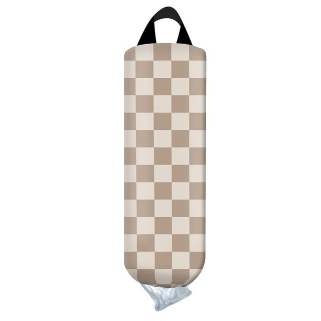 AYBELWG Plastic Bag Holder, Wall Mount Grocery Bag Organizer, Funny Hanging Trash Storage Dispenser for Home Kitchen Cute Brown Checkboard