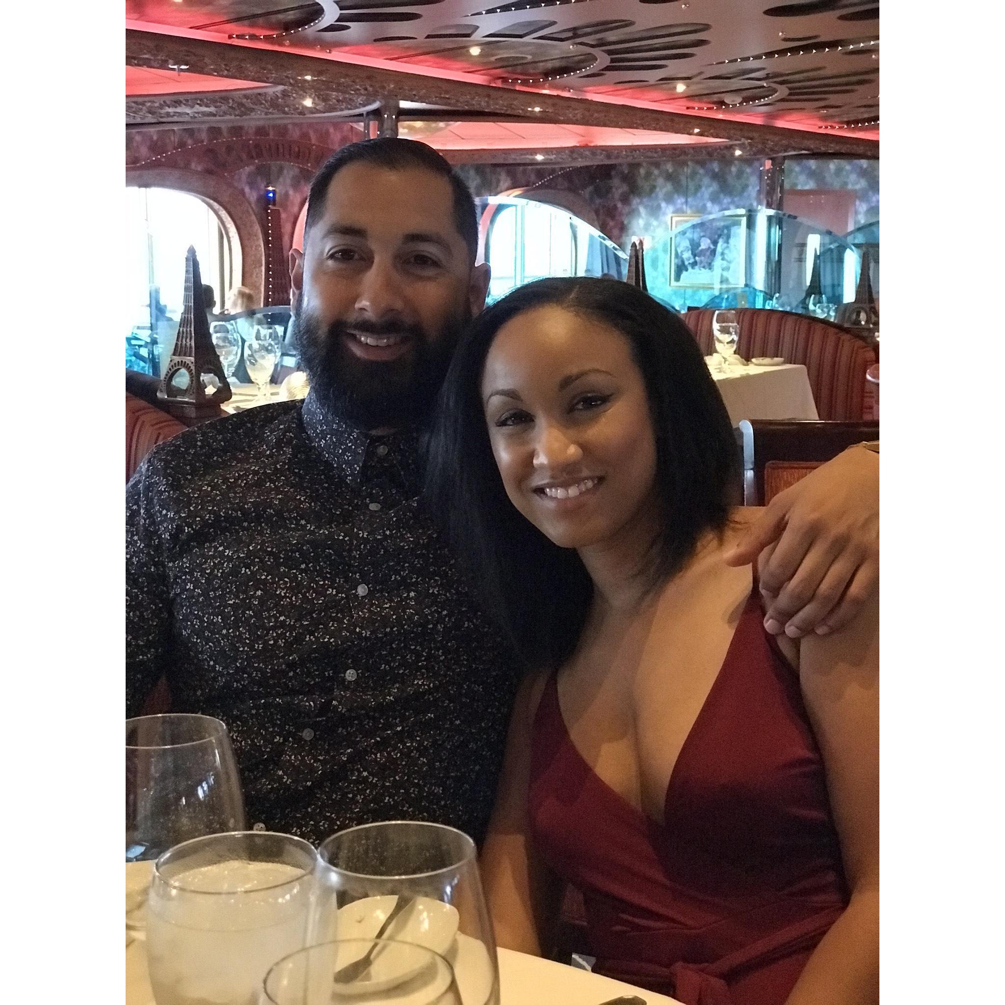 Cruise dinner on the way to the Bahamas.