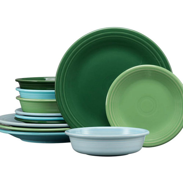 Mixed Aegean Classic Rim 12-Piece Dinnerware Set, Service for 4