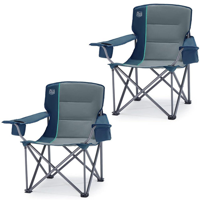 TIMBER RIDGE Oversized Folding Camping Chair for Adults, Support 550 LBS Heavy Duty with Cup Holder Side Pocket for Camping, Lawn, Picnic, 2 Pack(Navy)