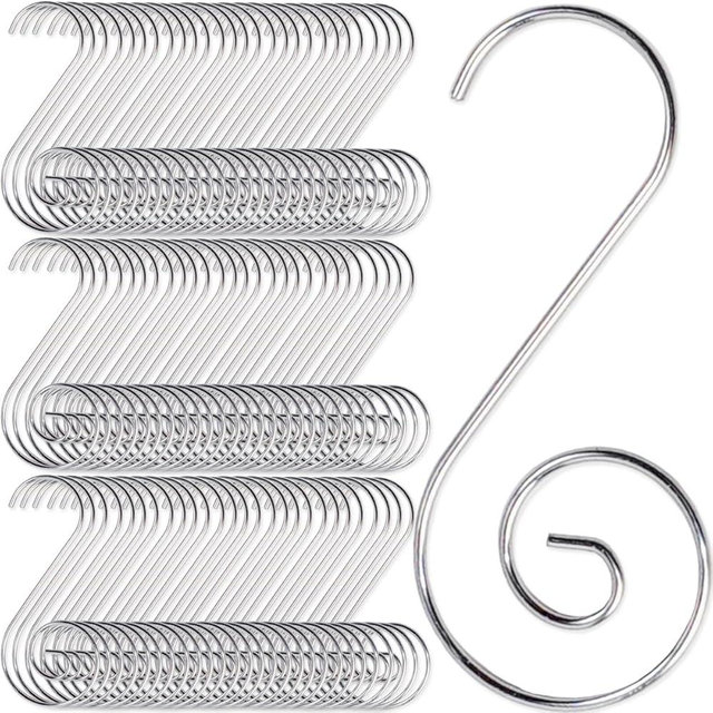TIHOOD 200PCS 2inch Ornament Hooks, Christmas Ornament Hangers, Christmas Tree Hanger Baubles Ball Metal Hooks Xmas Decoration S Hooks (Silver)