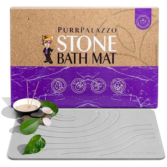 PURRPALAZZO Premium Shower Stone Bath Mat, Bathroom Stone Mat Quick Dry, Super Absorbent Non Slip Diatomite Earth Shower Mat, Innovative Quick Drying Bath Mat for Bathtub Floor & Kitchen Light Gray