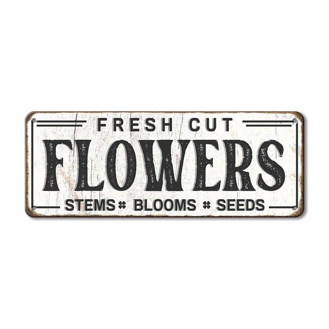 LZHQMI Fresh Cut Flowers Sign, Metal, 6x16 inches, Vintage Farmers Market Art, Flower Shop Wall Decor, Garden Sign