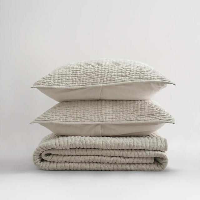 European Linen Cotton Stitch Quilt Set, Size: King/Cal King, Color: Natural