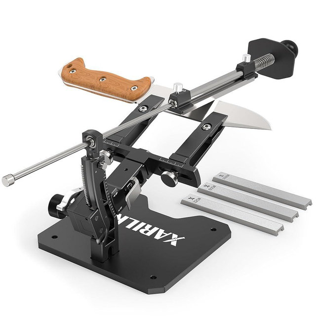 XARILK GEN3 Guided Knife Sharpening System, Aluminium | Professional knife sharpener, Knife Sharpening Kit W / 3 Al Plates Diamond (320#, 800#, 2000#) for For Hunting & Kitchen Knives