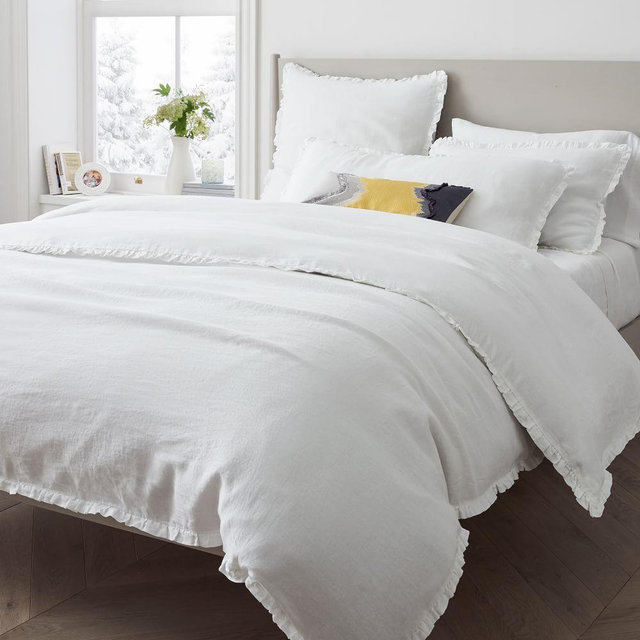 European Linen Ruffle Duvet, King/Cal. King Duvet Cover, White