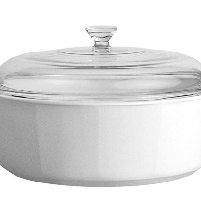 CorningWare Glass-Ceramic Pyroceram Classic Casserole, 2.5 Quart, 2.25 Liter, Cooking Pot with Handles & Glass Cover, White, Round (Medium)